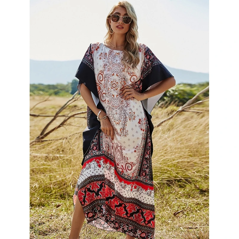 

Women Floral Print Beach Tunic Dress Loose Maxi Long Kaftan Swimsuit Cover Up 83XF