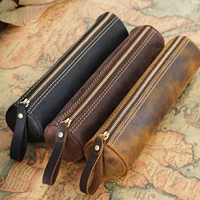 genuine leather pencil case school pencilcase crazy horse leather penal box large capacity cartridge pen bag stationery supplies