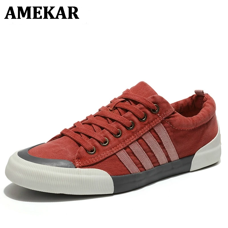 SpongeMice Men Canvas Shoes 2021 Fashion Solid Color Men Vulcanized Shoes Lace-up White Casual Shoes Men Sneakers