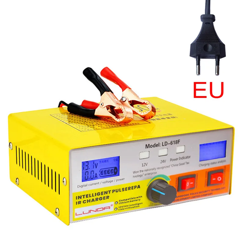 EU Высокая Мощность 12 V/24 V 400Ah автоматический интеллектуальный импульсный ремонт универсальная литиевая батарея из чистой меди зарядное устройство двойного экрана дисплея - Цвет: EU