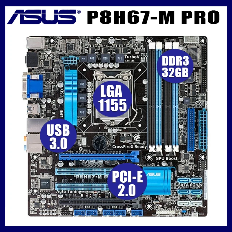 Asus P8H67 M PRO Материнская плата LGA 1155 DDR3 модель Intel H67 32 Гб PCI E 2 0 USB2.0 Core i7/Core i5/Core i3
