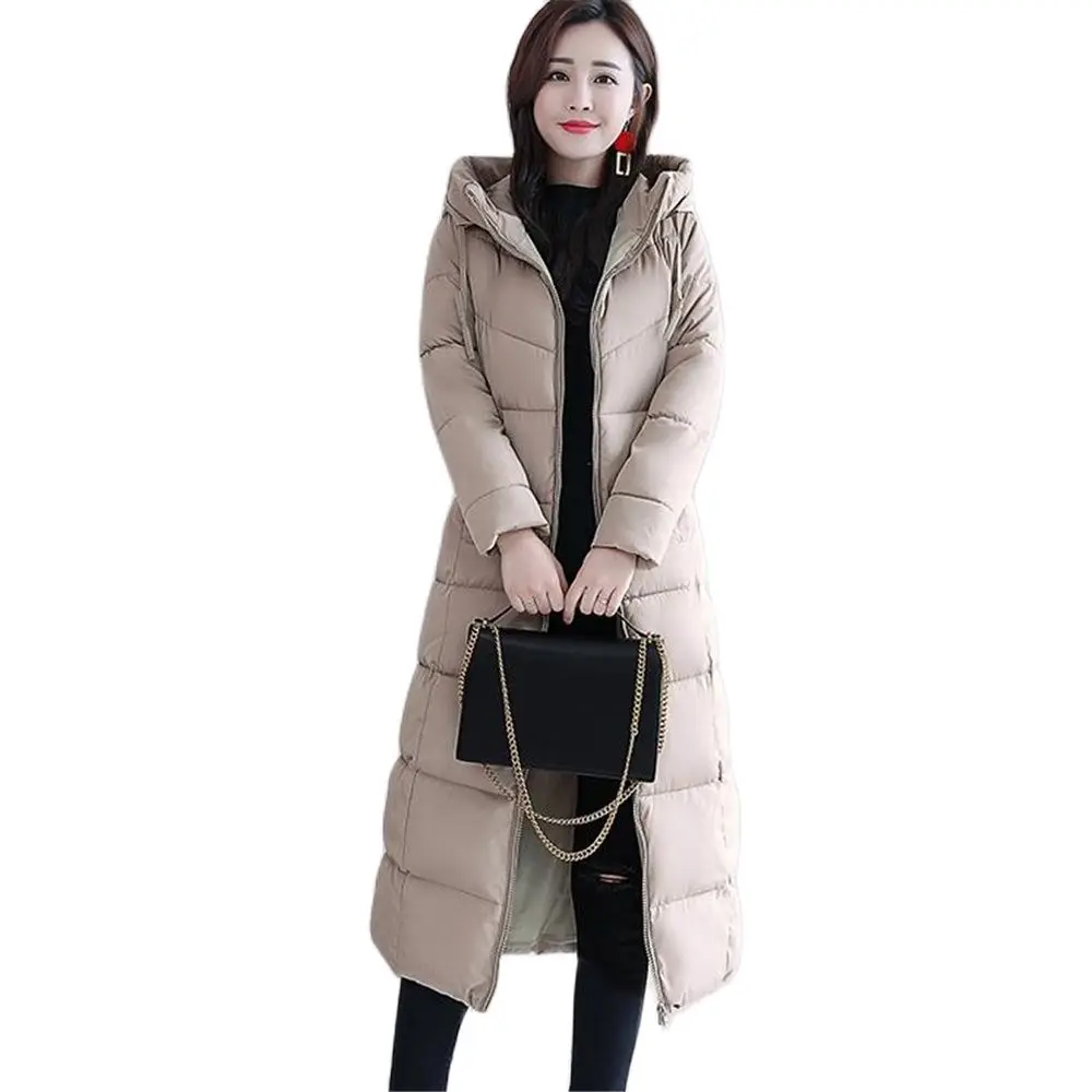 

2021 Winter Women Jacket X-Long Hooded Cotton Padded Female Coat High Quality Warm Outwear Womens Parka Manteau Femme Outerwear