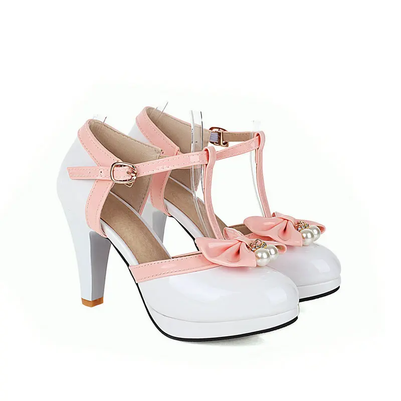 

Children Girl High heel Shoes For Kids Princess Sandals Fashion Pearl Bow Thick Heel Shallow Female High heels For Party Wedding
