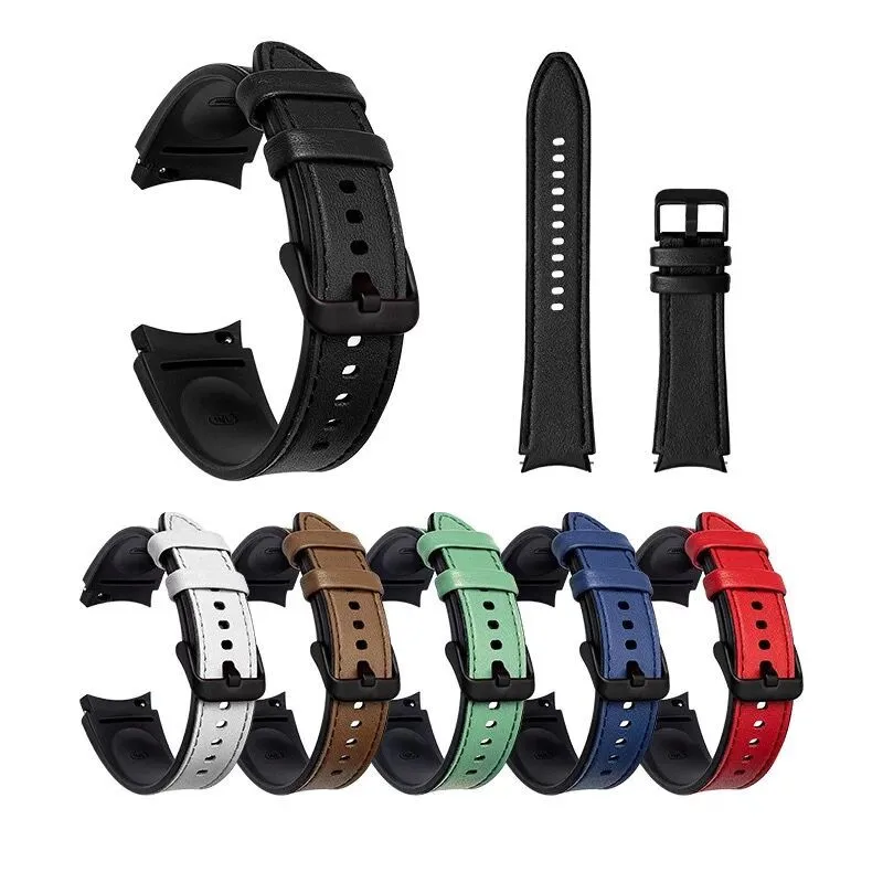 

Silicone+leather Strap for Samsung Galaxy Watch 4 Classic 46mm 42mm/Watch4 44mm 40mm Band Metal Buckle Wristbands Bracelet Belt