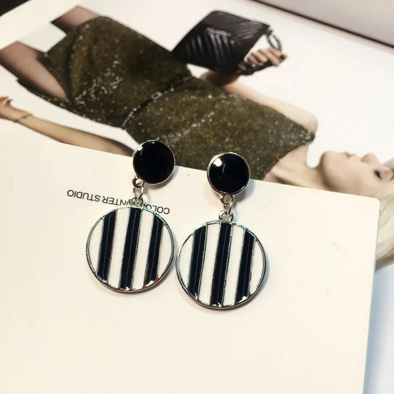 НОВЫЕ геометрические круглые черно-белые капельные масляные серьги Висячие для
