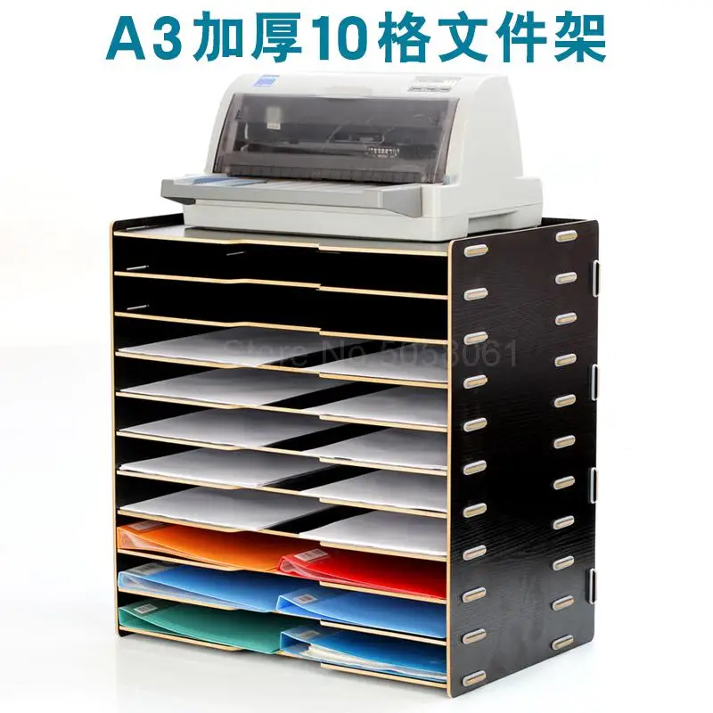 Wooden A3 multi-layer file holder Office A4 paper information frame printer storage folder data rack | Дом и сад