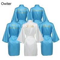owiter women satin robe bride bridesmaid robes bridal robe wedding robe sleepwear bathrobe short robe silk dress teal blue
