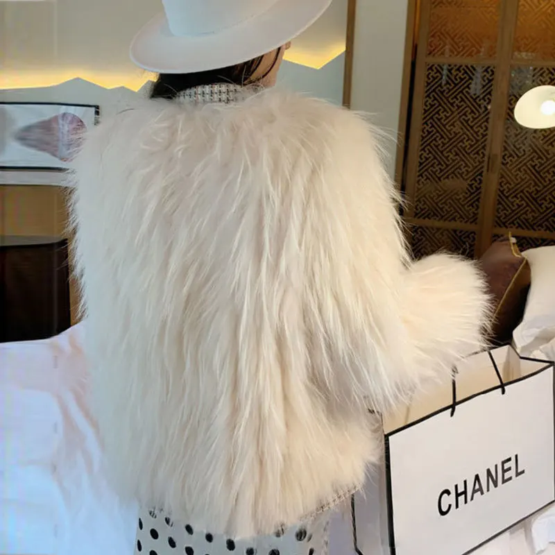 2021 Winter Faux Fur Coat Short Warm Women's Jacket Imitation Raccoon Skin Small Fragrance Loose Parkas Women Elegant Fur Coat