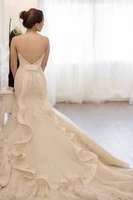 free shipping mermaid tulle lace applique white ivory open back long wedding dresses 2020