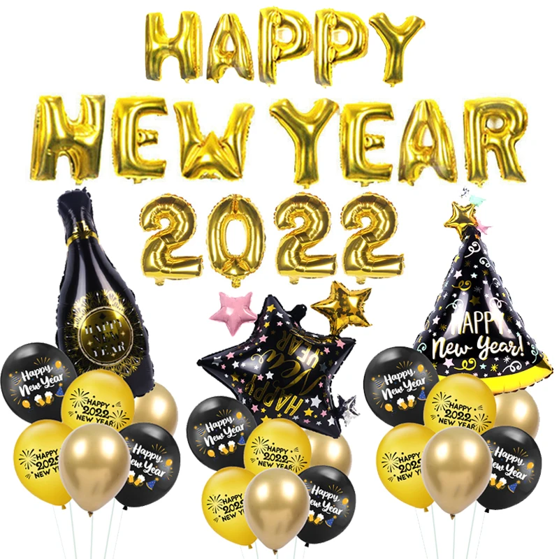 

Happy New Year 2022 Decor Foil Balloon Christmas Decorations for Home Bottle Xmas Tree Star Helium Globos New Year Eve Party