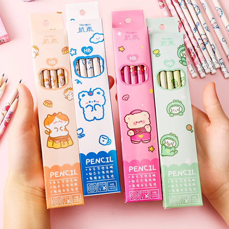 

10Pcs/Set Cute Kawaii Cartoon Pencil HB Sketch Items Drawing Stationery Student School Office Supplies for Kids Gift