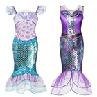 Женское платье принцессы Arier, костюм маленькой Русалочки, Детская летняя праздничная одежда с блестками, платья для косплея, детское необычное платье