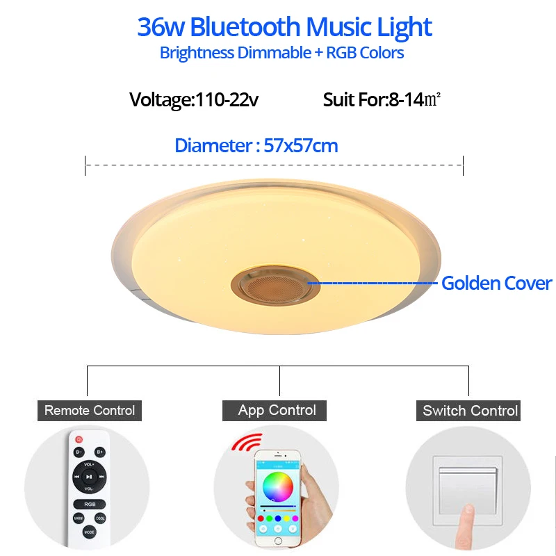 Bluetooth потолочный светильник RGB музыкальный потолочный светильник с Bluetooth Круглой Формы Светильник ing для домашнего прослушивания музыки светильник luminarias - Цвет корпуса: 36w
