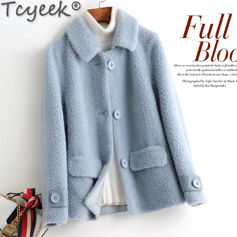 Tcyeek Women's Fur Coats 100% Real Wool Jacket Women Autumn Winter 2021 Short Sheep Shearling Coat Female Casaco Feminino Gxy749