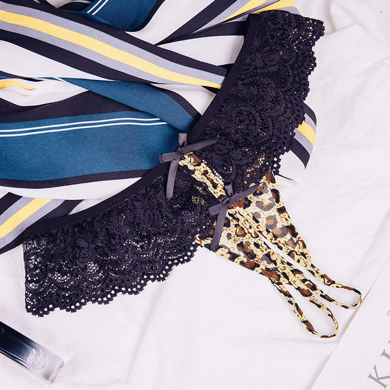 Сексуальное женское нижнее белье с леопардовой вышивкой трусики открытой спиной