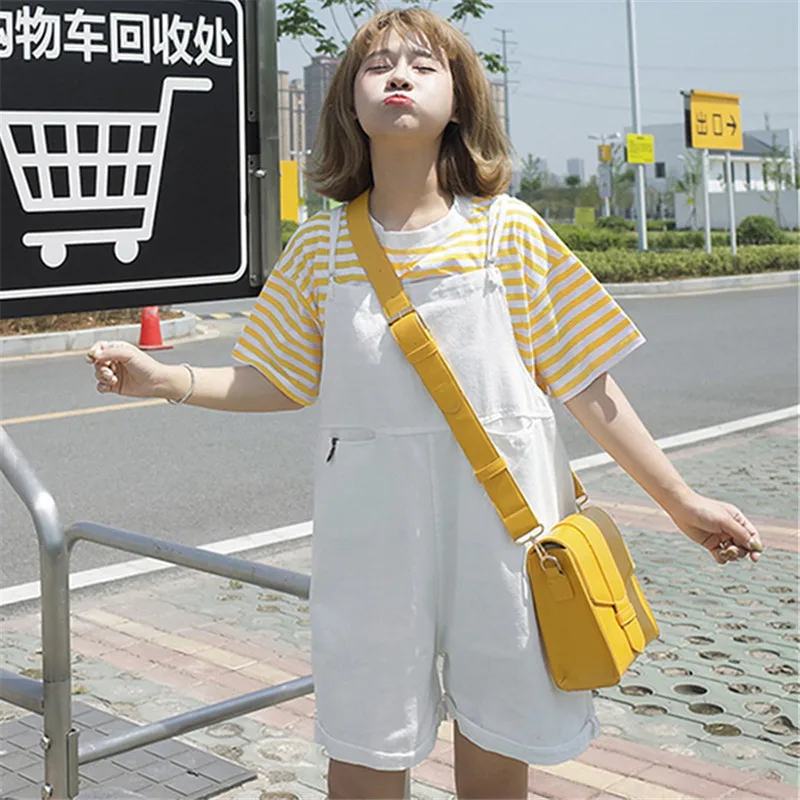 Комбинезон женский джинсовый свободного покроя с высокой талией батальных