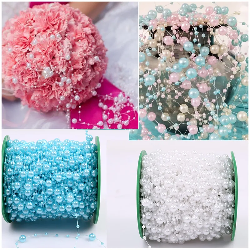 60 м имитация жемчужных бусин отделка цепи для DIY Gypsophila гирлянда цветы Свадебная
