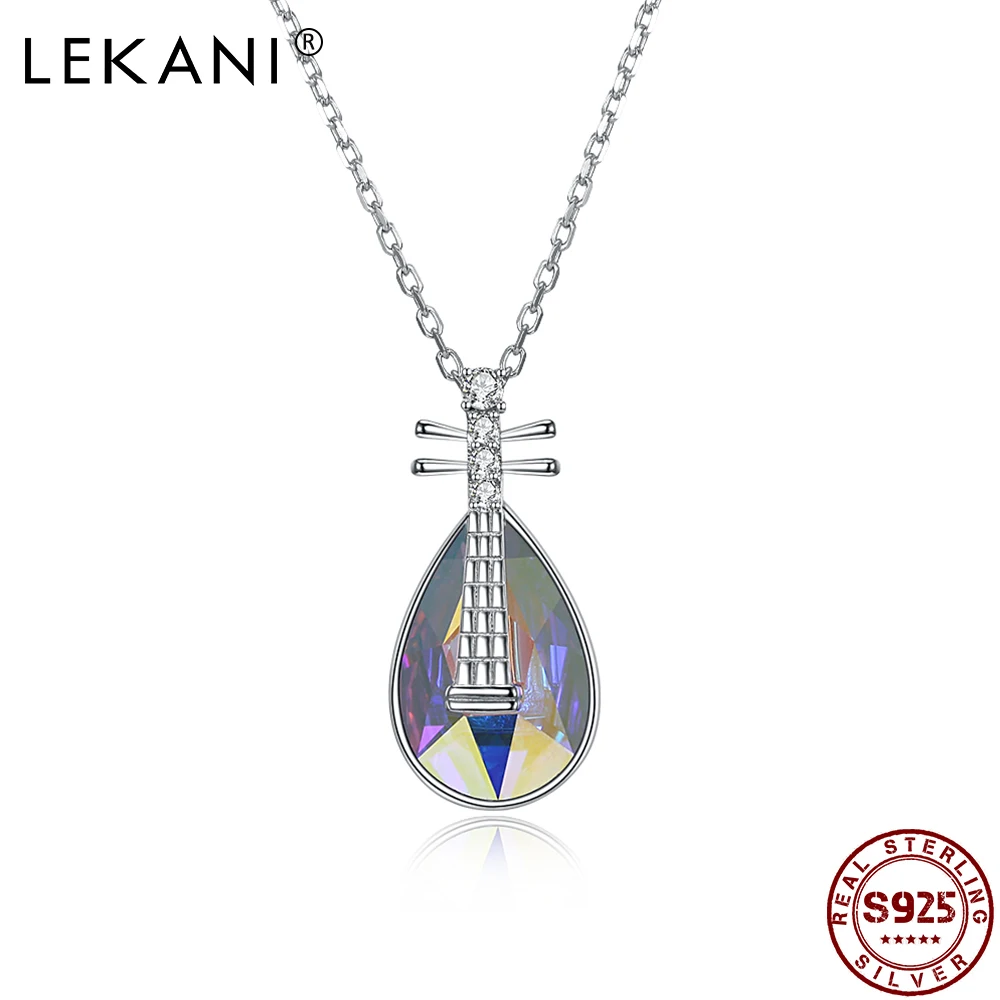 

LEKANI S925 Sterling Silver Classical Pipa Modelling Pendant Necklace Irregular Austria Crystal Women Fall Fine Jewelry