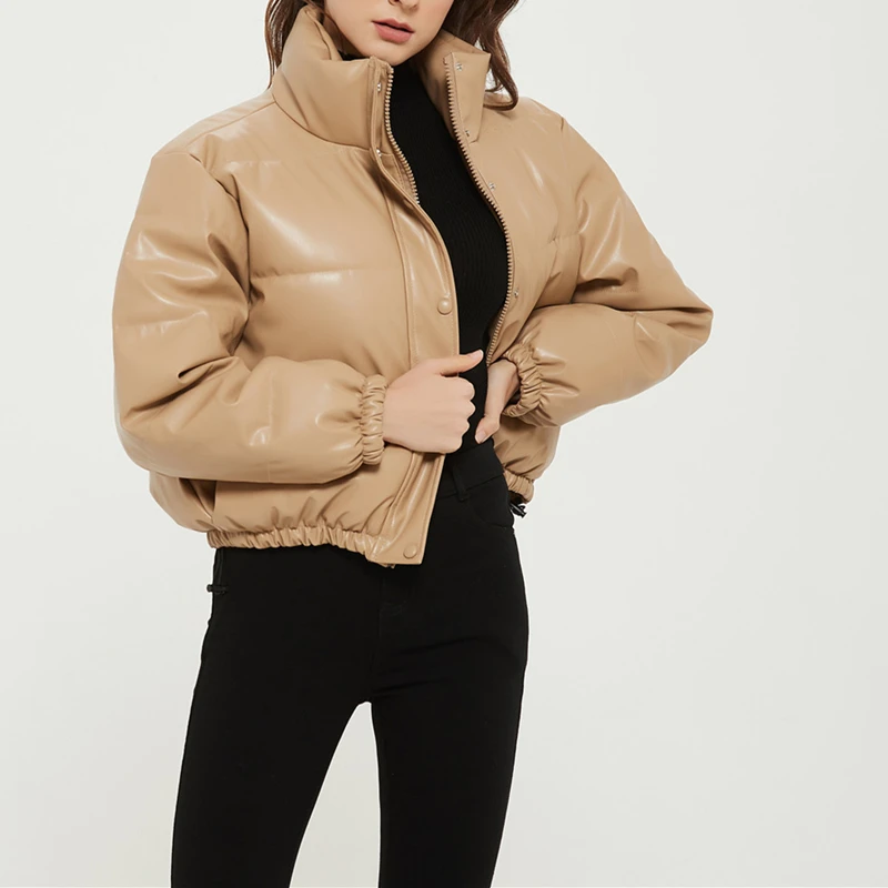 

Faux Leather Jacket Women's Coat Thick Warm Women Fashion Black PU Leather Jackets Women Elegant Zipper Tops Puffer Jacket Coat