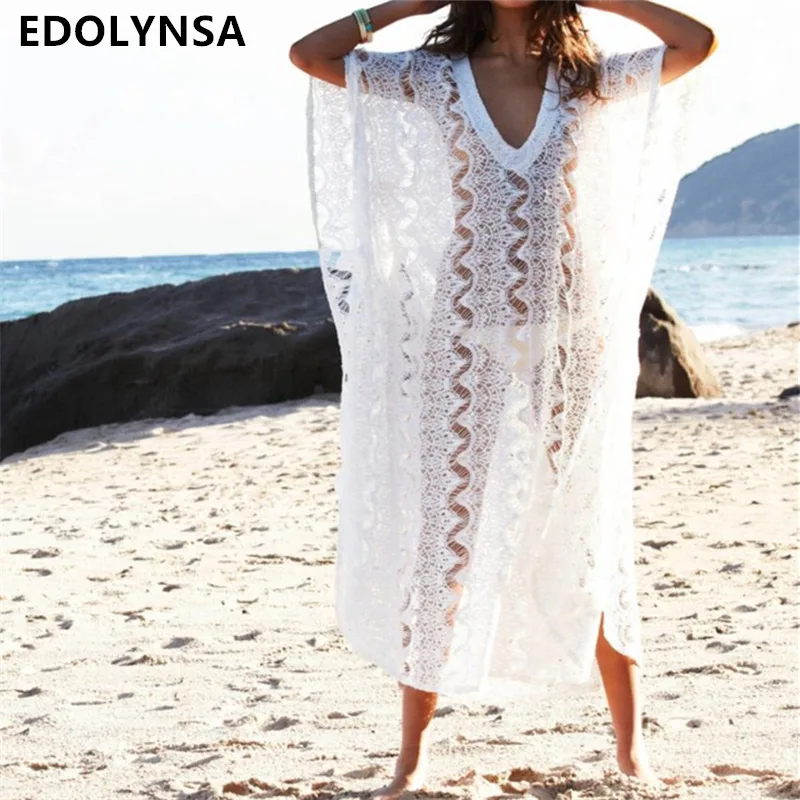 Кружевной пляжный купальный костюм накидка парео пляжная одежда туника для