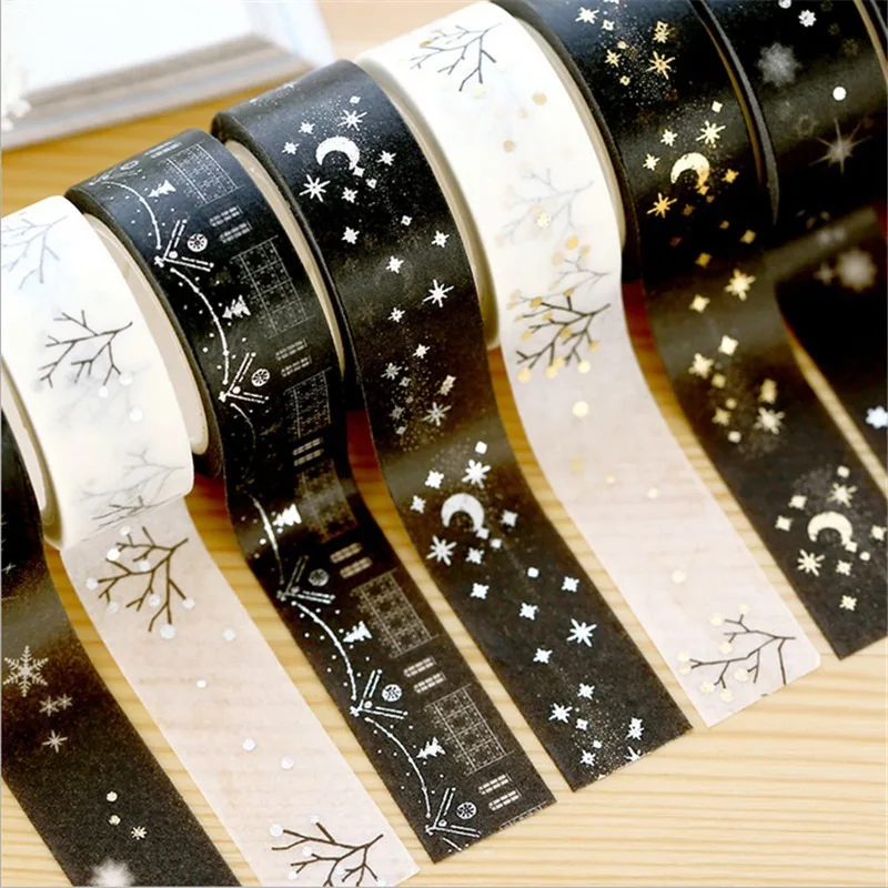

1PC 15mm*5m Golden silver stars Washi Tape Album Scrapbook DIY Custom Adhesive Tape Office adhesive Sticker Masking Tape