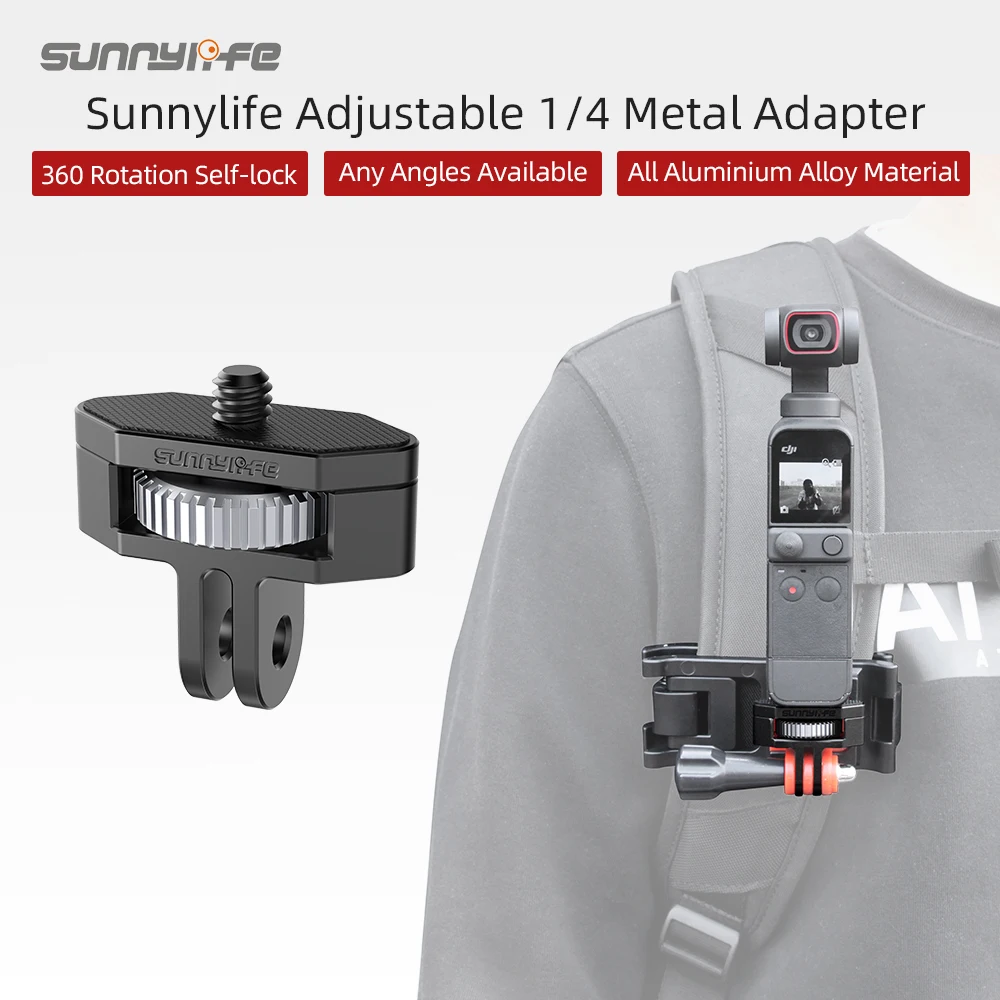 

1/4 GoPro Metal Adapter 360 Rotation Adjustable Aluminium Alloy Adapters for DJI Pocket 2/for Insta360 One X2/SLR Camera