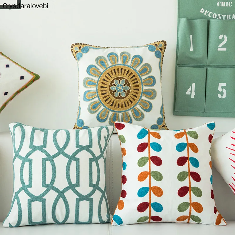 

Nordic Cushion Cover Embroidery Cushion Covers for Sofa Livingroom Throw Pillow Cushion Cover 45x45cm Floral Leaf Pillow Cover