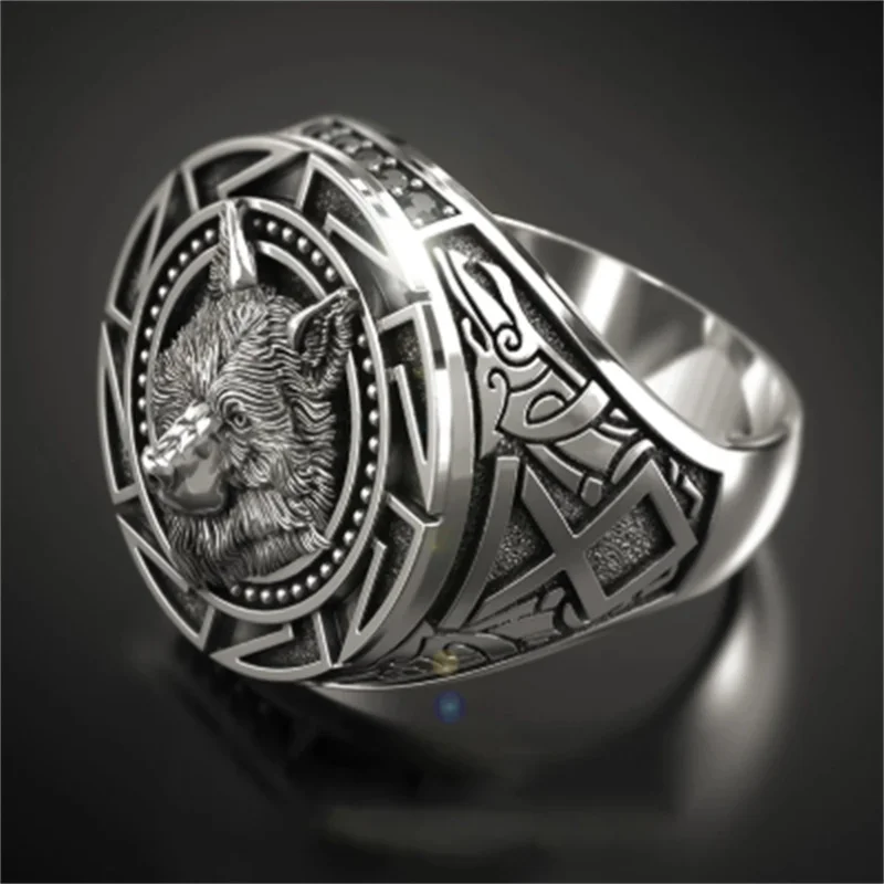 

Viking Warrior Wolf Head Men's Ring Retro Celtic Wolf Totem Ring Creative Gothic Bike Hip Hop Punk Men's Ring Wholesale