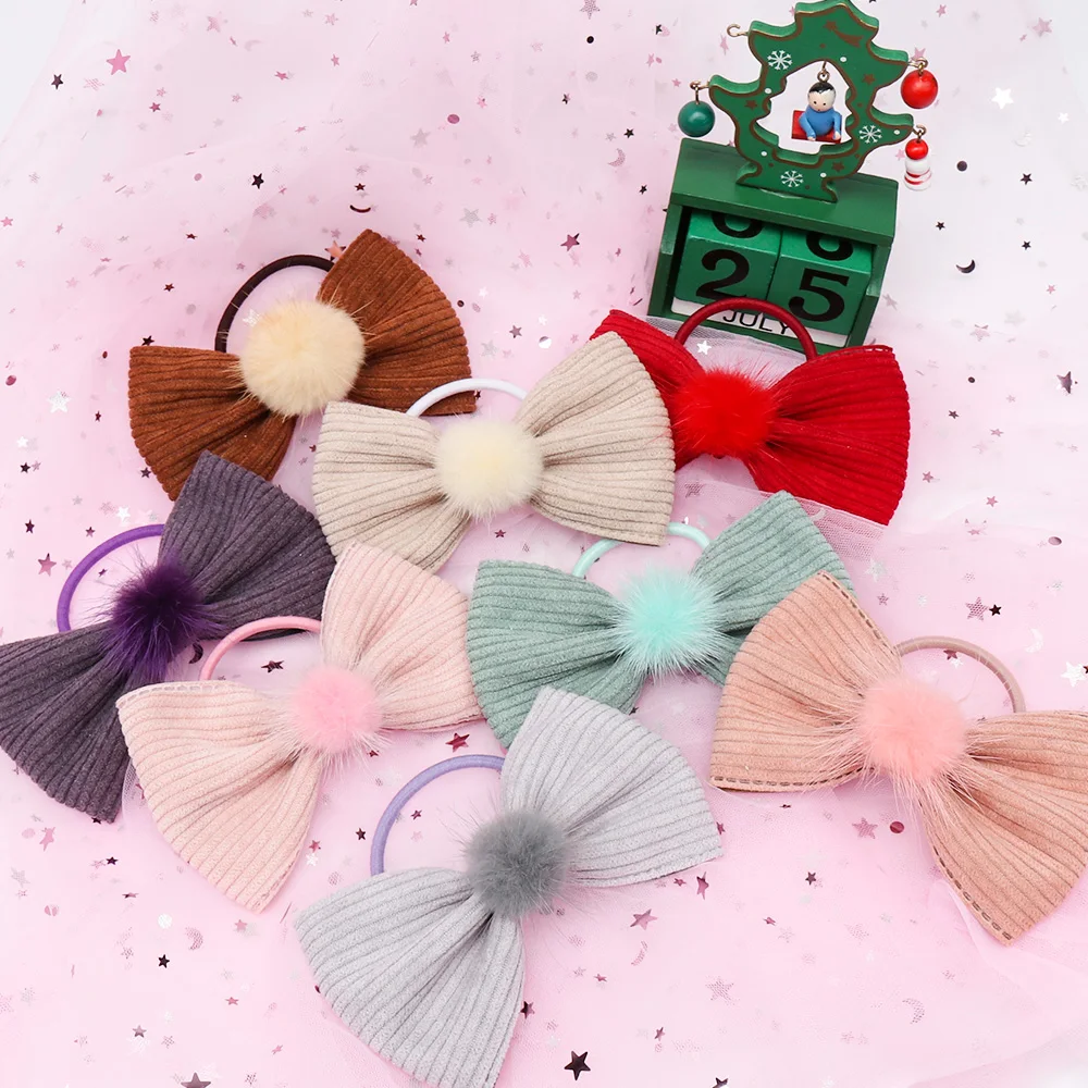 

Однотонные вельветовые резинки для волос, 4,5 дюйма, с помпоном