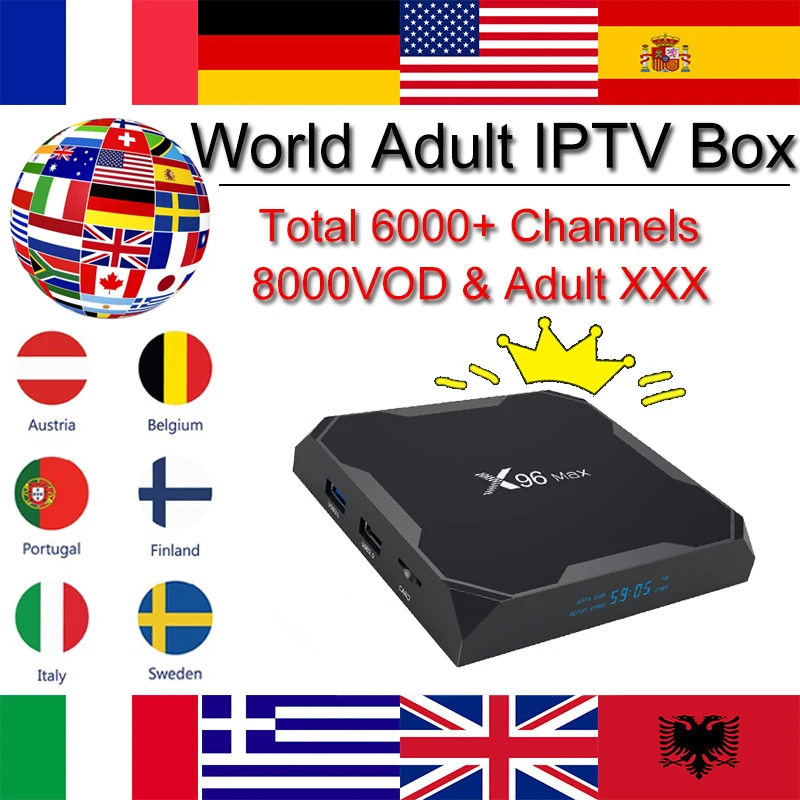World IP tv X96 MAX Android 8,1 tv box 6000 Live 8000+ VOD Франция, Италия США Великобритания Германия Испания взрослый xxx ip tv m3u Smart tv box