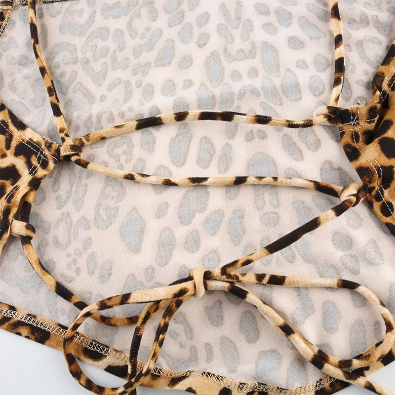 

Rockmore Sexy Leopard Printed Halter Crop Top Women Backless Camis Bandage Lace Up Tank Top Club Party Bustier Summer Streetwear