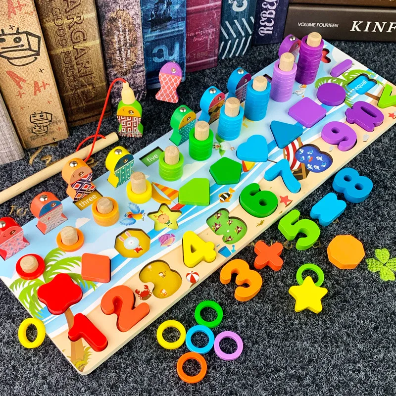 

Multifunctional Children's Toy Digital Puzzle Assembling Building Blocks Early Education Puzzle Fishing Logarithmic Board Gift