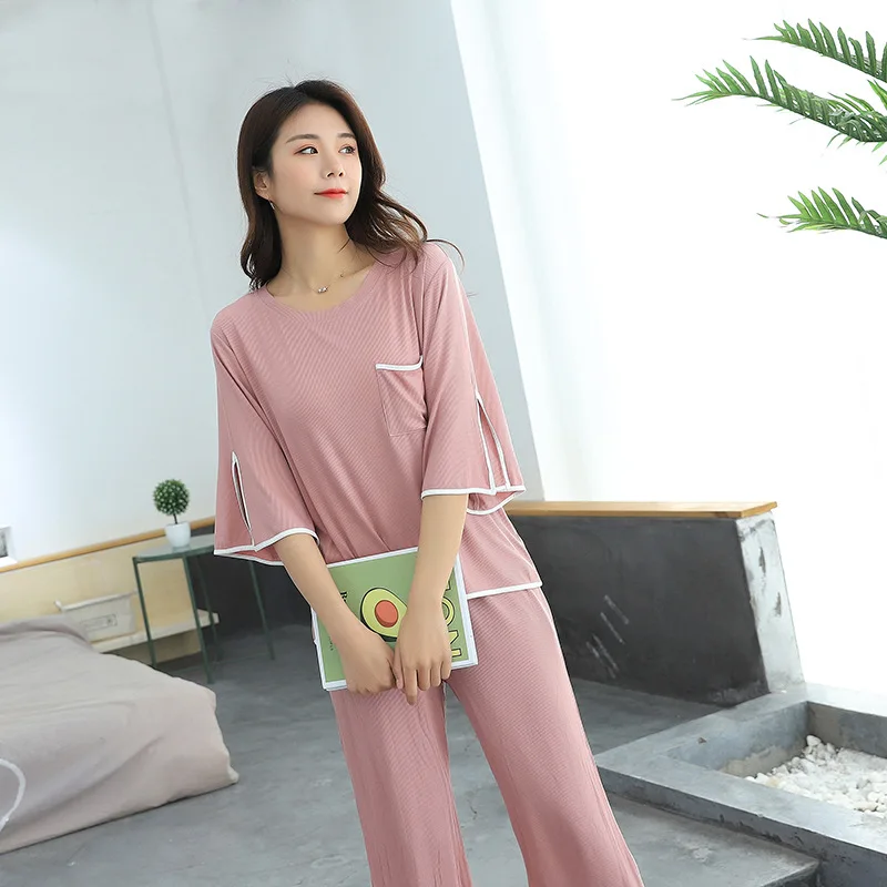 

Пижамный комплект женский из модала, удобная свободная повседневная домашняя одежда в Корейском стиле, ночная рубашка, весна-лето