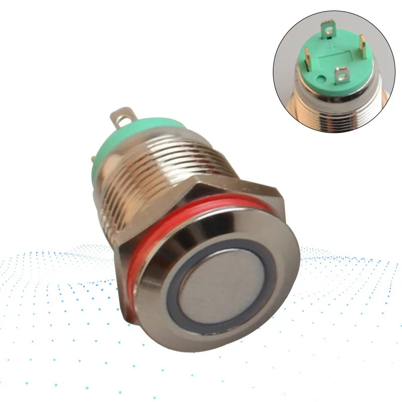 12mm Flat Round Head Waterproof Momentary Metal Push Button Switch LED Light Car Horn Auto Reset Switches Power Self-Recovery