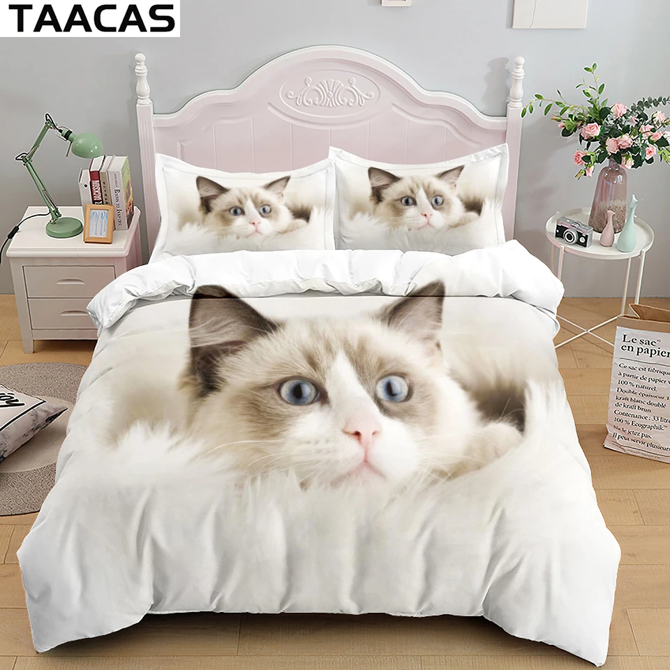 

3D Duvet Cover With Cats On Bedding Set Comforters Quilt Cover White Kawaii Bed Linen For Girls Single Twin Full King Queen Size