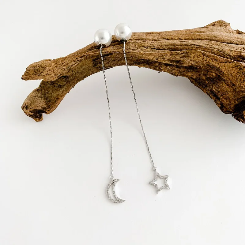 

Orgin Summer Unique Design Asymmetric Star Moon Pearl Tassel Earrings for Women Temperament Dangle Earrings Wedding Jewelry