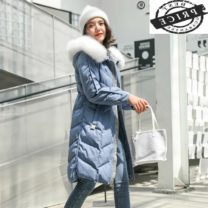 

Women's Winter Down Jacket Long Coat Female Jacket Raccoon Dog Fur Collar Warm Thick Women Parkas 2021 Abrigo Mujer Pph1326