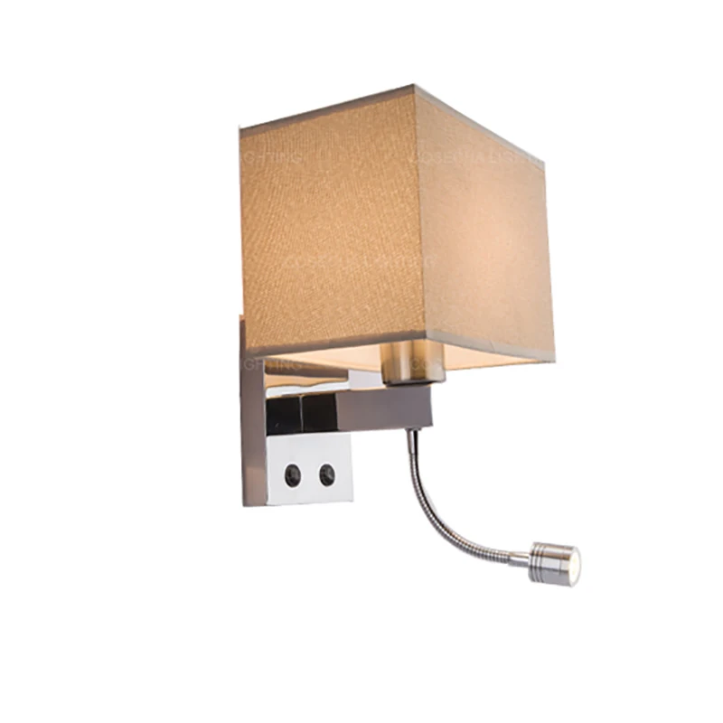 Светодиодный настенный светильник с тканевым абажуром прикроватный Настенный