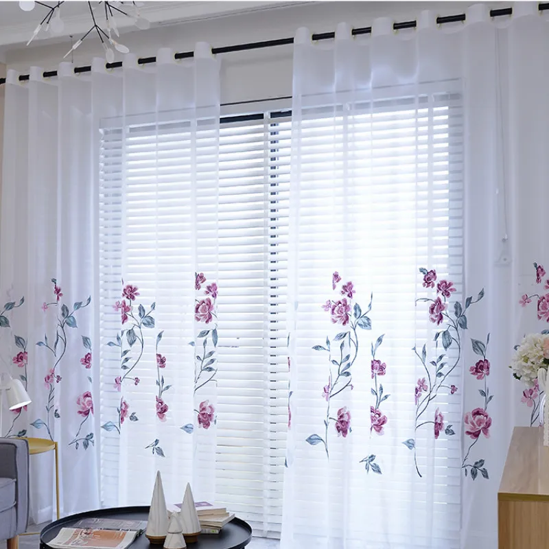 

Pastoral Sheer Curtains for Living Room Bedroom Floral Embroidery Voile Curtain European White Tulle Transparent Gauze