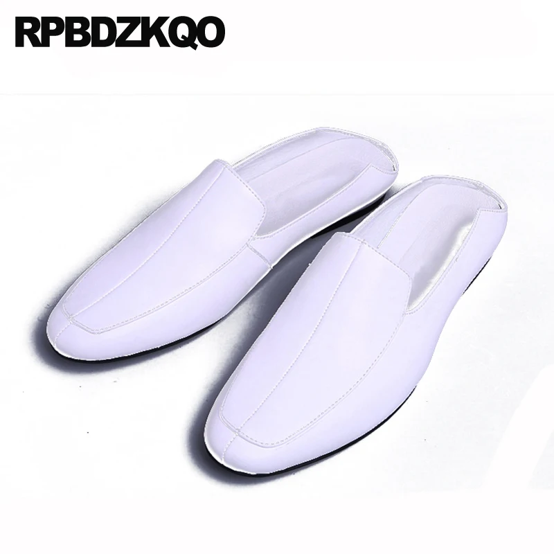 Sandals Mules Half High Quality Brand Black Designer Shoes Men Luxury 2021 Slides White Genuine Leather Solid Runway Slip On | Обувь