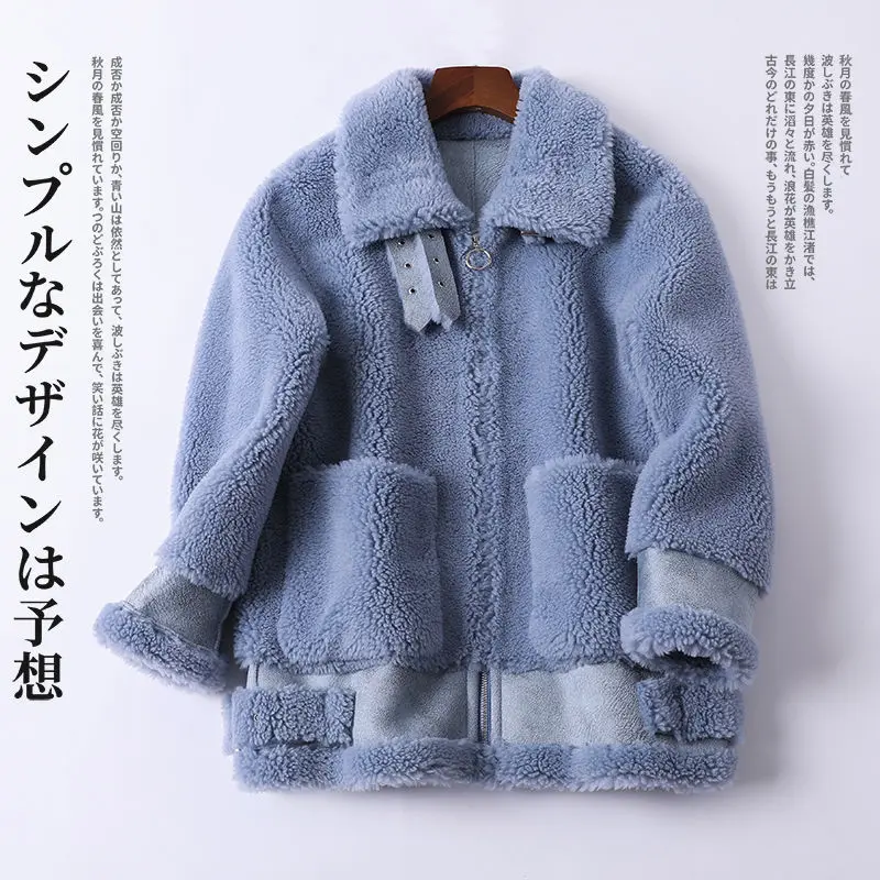 Women 2023 Winter New Real Fur Coat Female Genuine Sheep Shearing Jacket Lady Natural Loose Granular Sheep Short Outerwear C130