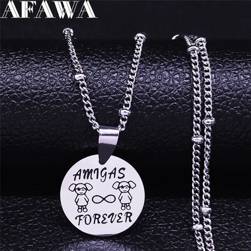 

Amiga Forever Stainless Steel Necklaces Best Friend Necklace Birthday Christmas Gift for Friend Jewelry cadenas mujer N3716S01