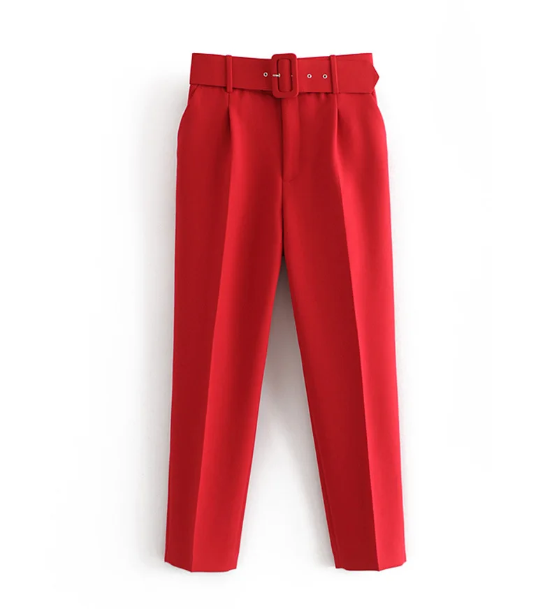 

2021 new belt folds multicolor harem pants casual belt decoration solid color feet women's pants