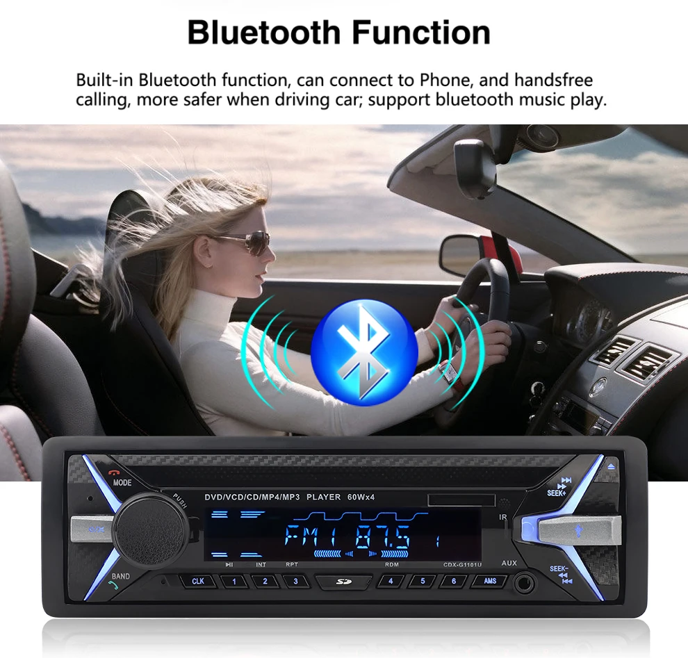Приборная панель 4*60 Вт автомобильный DVD-радио Bluetooth FM CD приемник VCD MP3 MP4 SD USB один Din