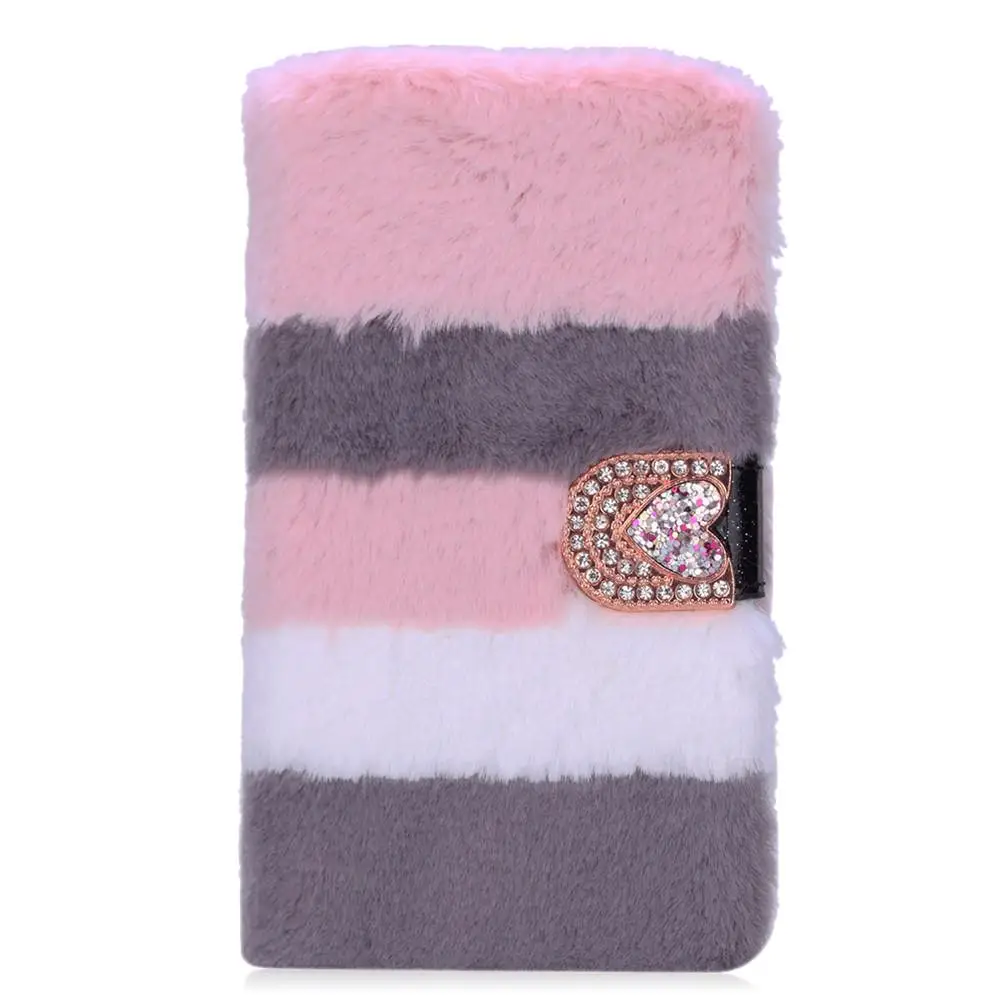 grey and pink LAPOPNUT Роскошный кожаный чехол-книжка с теплым мехом для samsung Galaxy J6 Plus J4 J3 A5 A8 A7 A6 - Цвет: grey and pink