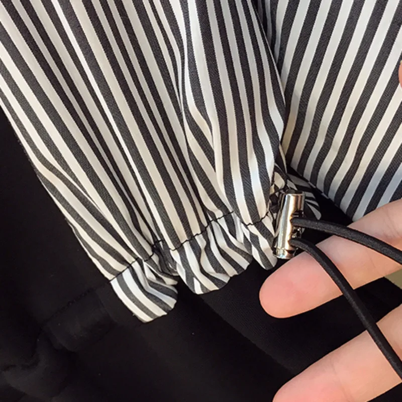 

Plus Size Women Elegant Office Shirt Dress Autumn 2021 O Collar Full Sleeve Striped Patchwork Ladies A-Line Dresses Female Dress
