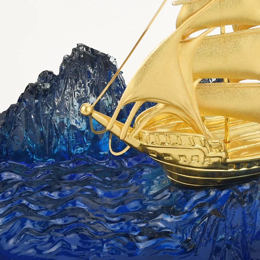 Парусная лодка корабль Золотая фольга парусная модель золотого искусства ручная