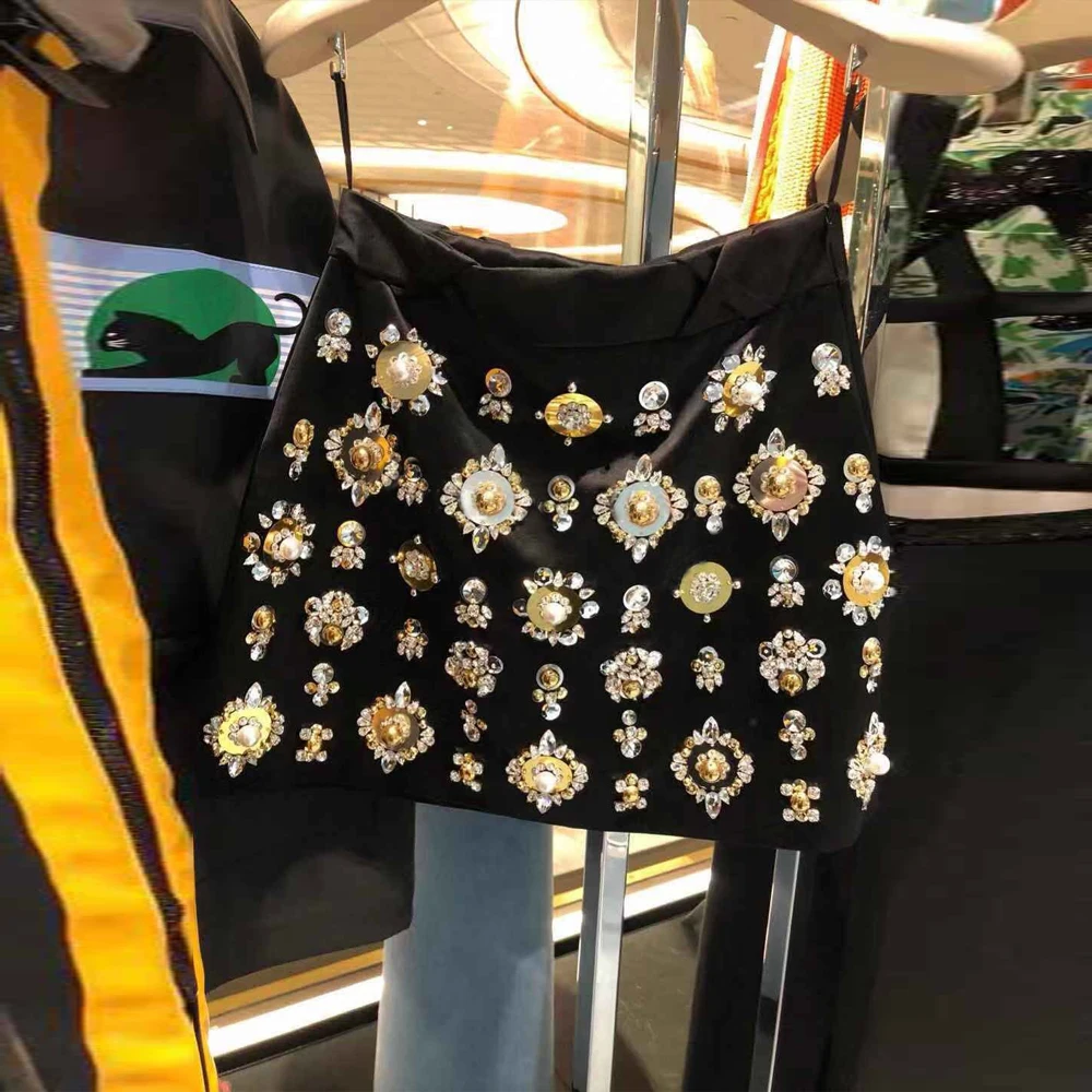 Женская винтажная мини юбка с блестками вышивкой и бисером|Женские юбки| |