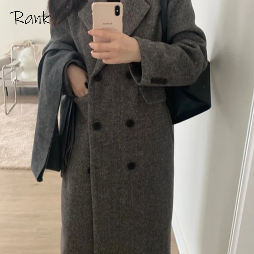 

Rank Fashion Winter Women Black Plaid Woollen Tweed Turn Down Collar Long Overcoat Pencil Skirt Set Elegant Warm Korean Style