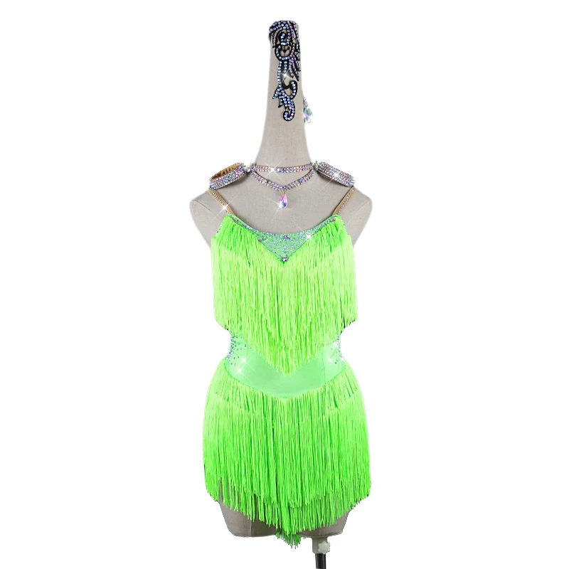 

Latin Dance Dress Women 2020 New Summer Green Sexy Backless Tassel Rumba Samba Latin Dance Skirt Competition Costume